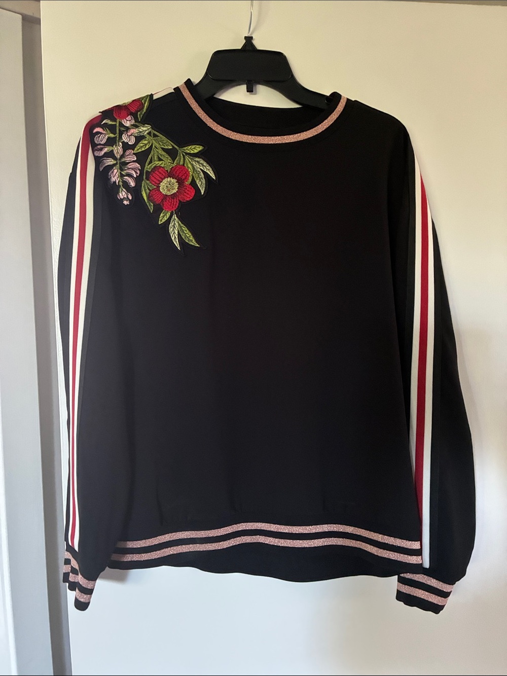 Ted Baker Maddeyy Embroidered Trim Shell Top Blouse Long Sleeve Pullover US 6